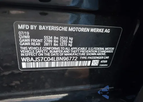 2020 BMW M550I xDrive z USA, uszkodzony, nr VIN WBAJS7C04LBN96772